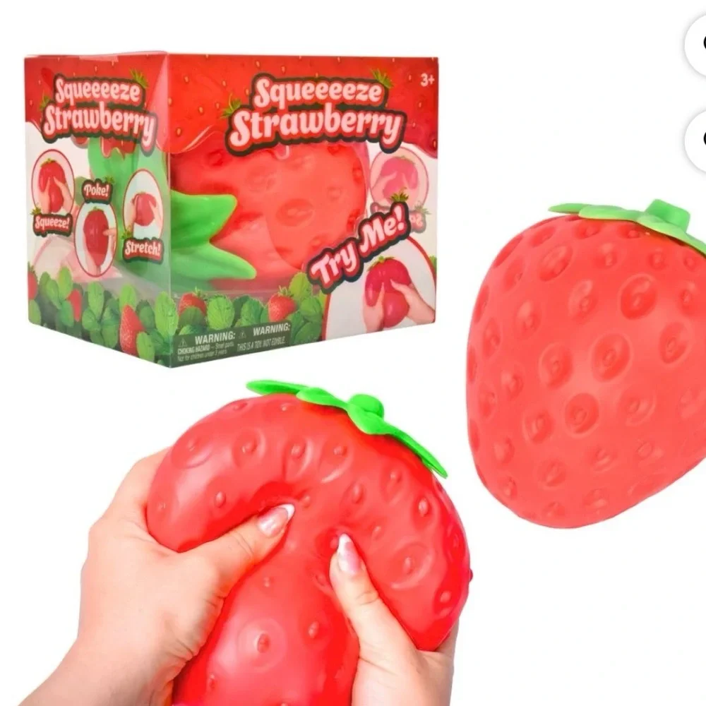 Super VIRAL & HARD find..Squeeze Strawberry Stress Relief Squishy Toy - Red